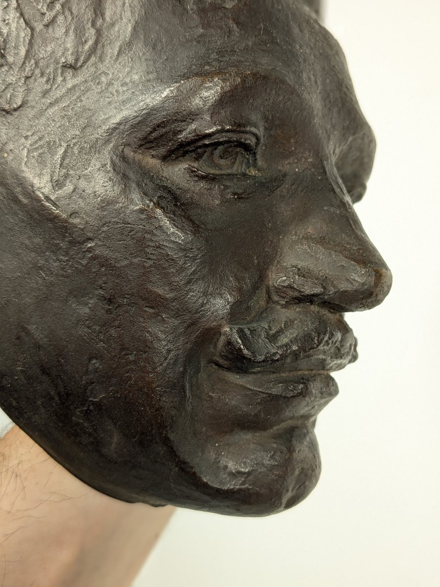 Petit masque portrait en bronze - OKUNI Teizo 1890 - 1950 #826-photo-2