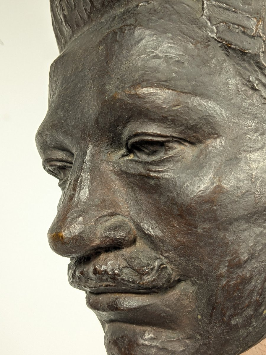 Petit masque portrait en bronze - OKUNI Teizo 1890 - 1950 #826-photo-6