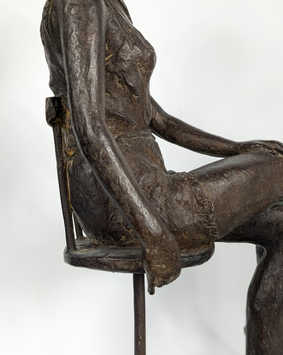 Pensive Young Girl. Bronze Circa 1970 By Hisahi Okemoto (born 1942). #666 -photo-3