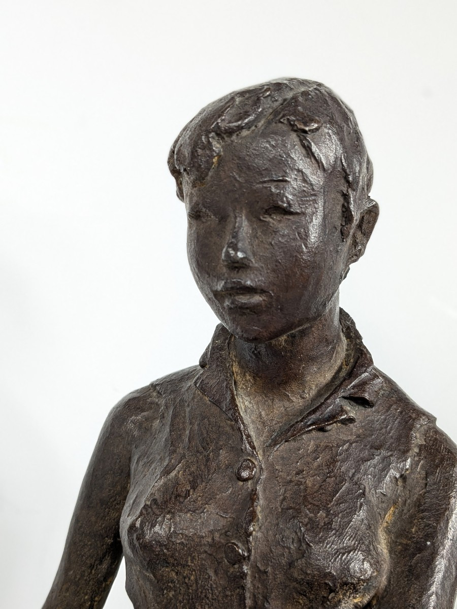 Pensive Young Girl. Bronze Circa 1970 By Hisahi Okemoto (born 1942). #666 -photo-4