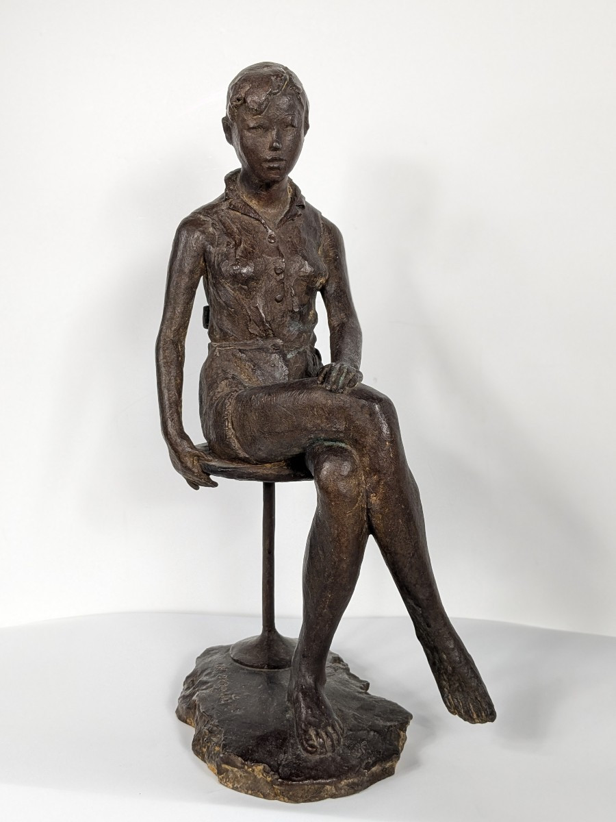Pensive Young Girl. Bronze Circa 1970 By Hisahi Okemoto (born 1942). #666 