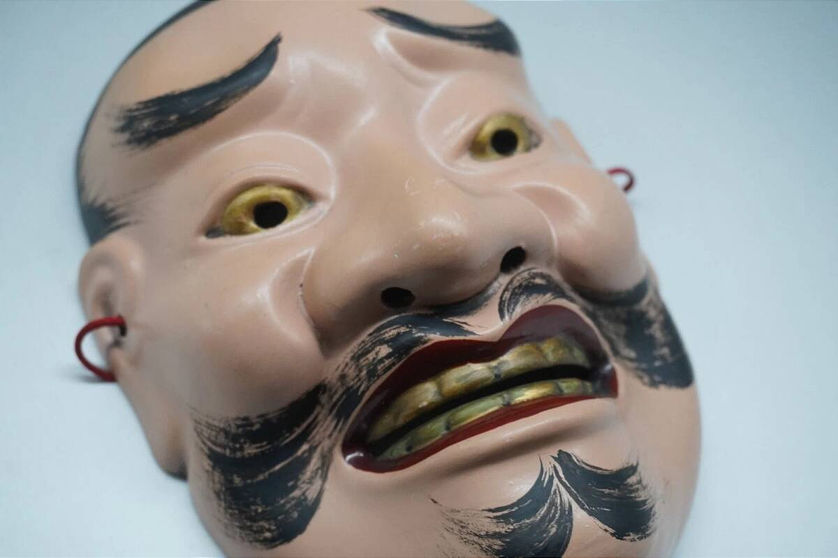 Masque Nôh Otoko, en terre cuite peinte - Japon périone Showa 1950 #905-photo-4