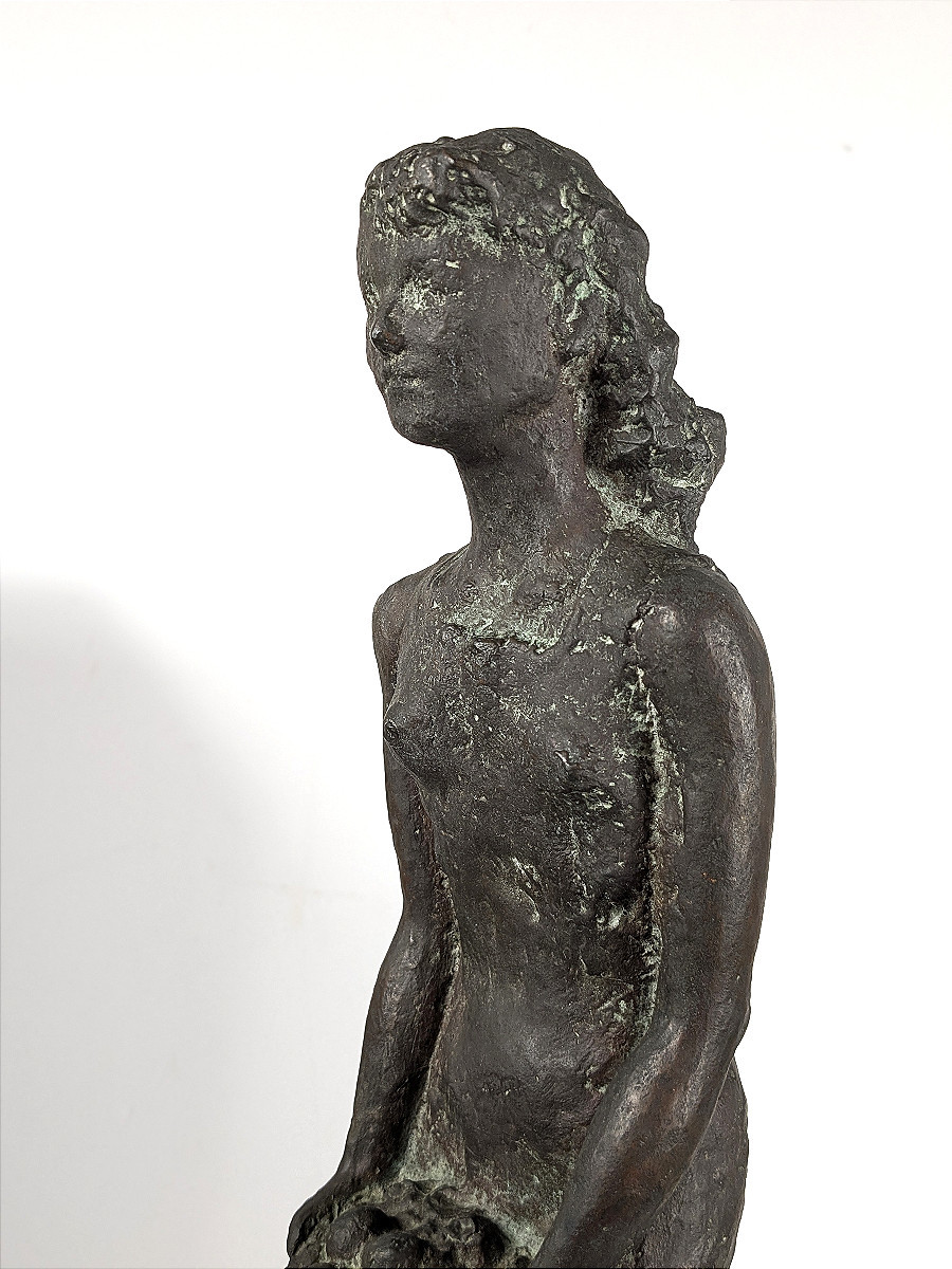 Young Girl With Basket - Bronze Circa 1950-60 #685-photo-1