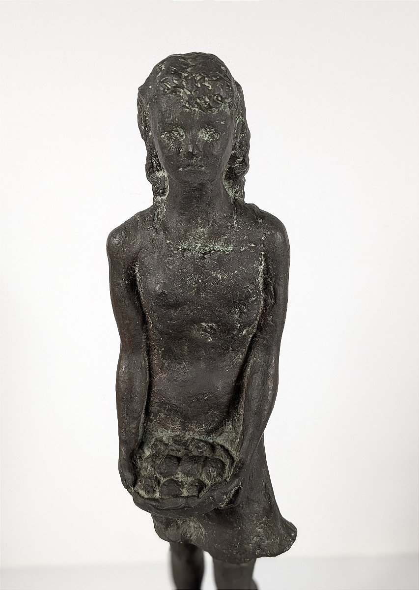 Young Girl With Basket - Bronze Circa 1950-60 #685-photo-6