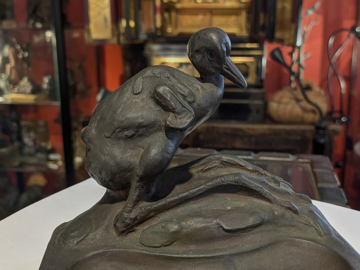 A Heron - Bronze 1930 By Uichiro Ogura 1881-1962 Japan #929-photo-2