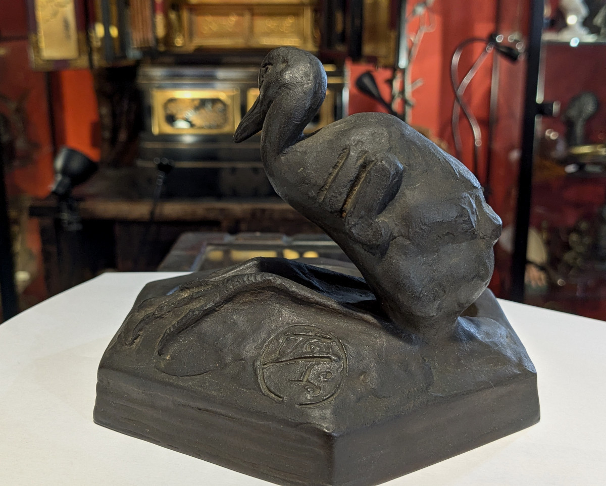 A Heron - Bronze 1930 By Uichiro Ogura 1881-1962 Japan #929-photo-4