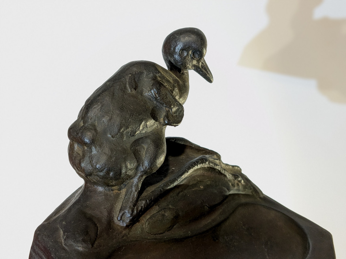 A Heron - Bronze 1930 By Uichiro Ogura 1881-1962 Japan #929-photo-4