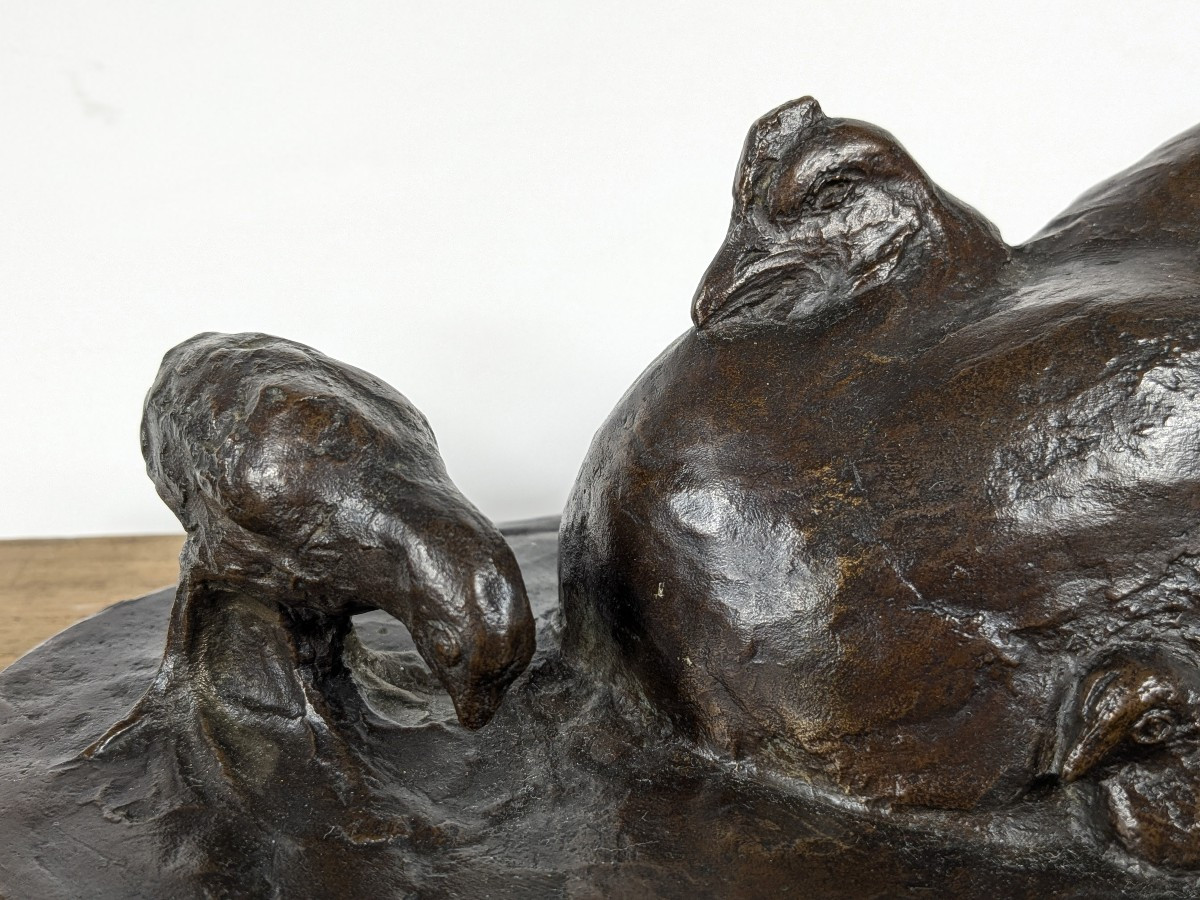 A Mother Hen And Chick - Bronze 1930 By Yuhachi Ikeda - 1886-1963 #852-photo-2