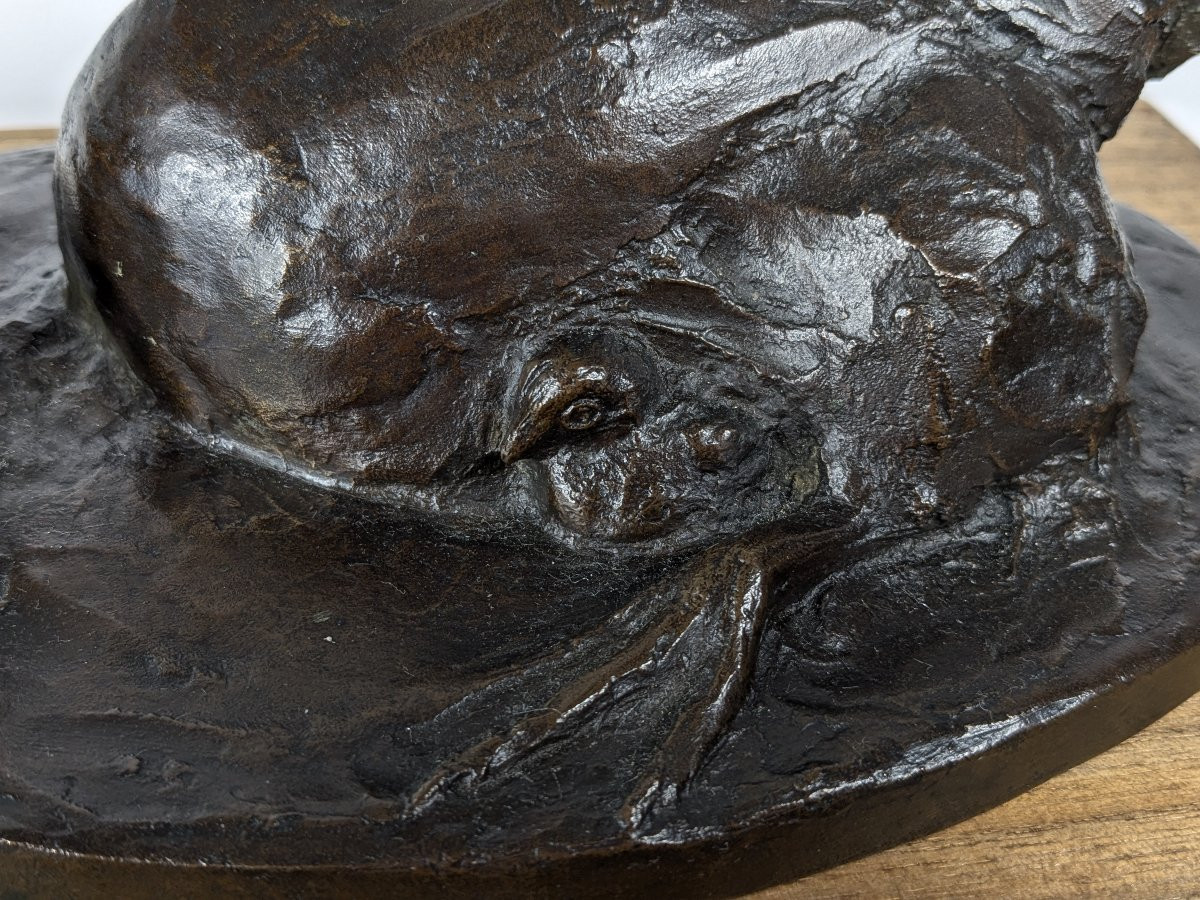 A Mother Hen And Chick - Bronze 1930 By Yuhachi Ikeda - 1886-1963 #852-photo-3