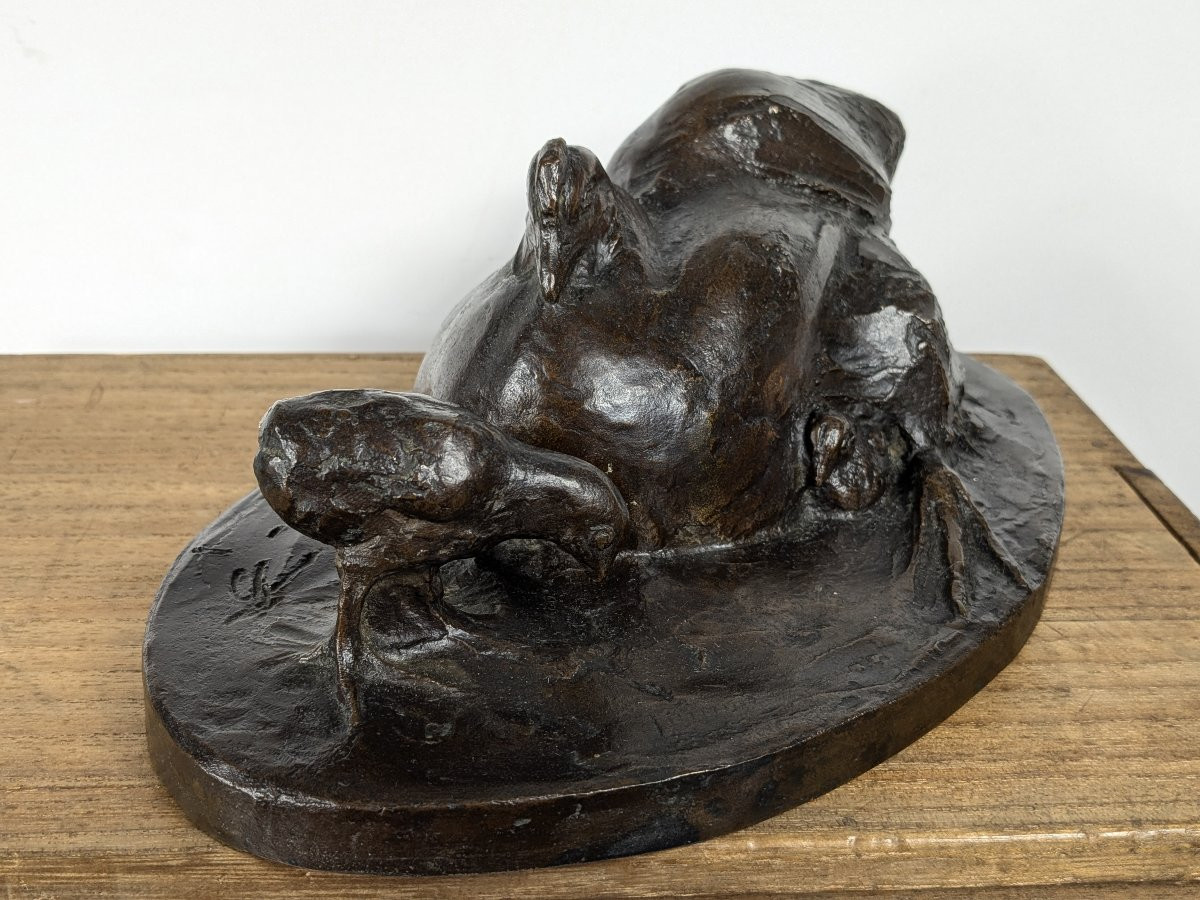 A Mother Hen And Chick - Bronze 1930 By Yuhachi Ikeda - 1886-1963 #852-photo-4