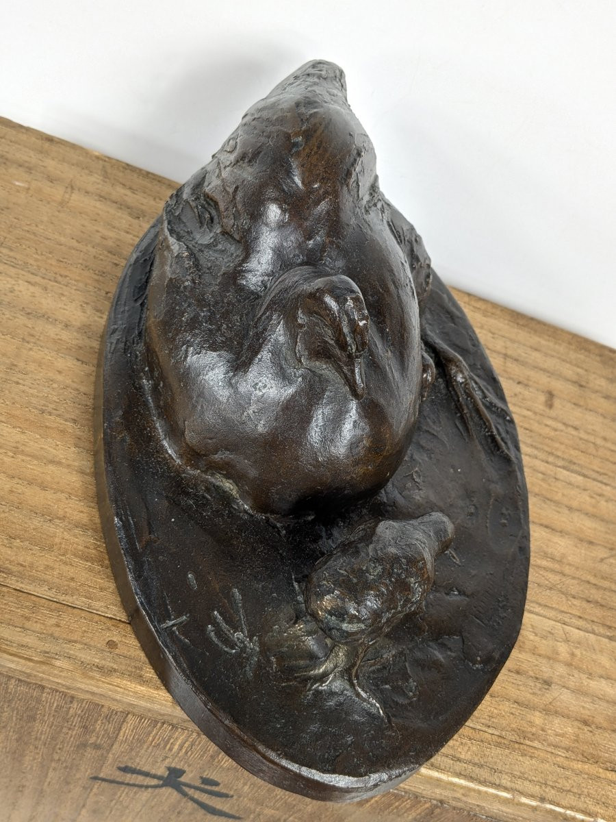 A Mother Hen And Chick - Bronze 1930 By Yuhachi Ikeda - 1886-1963 #852-photo-4