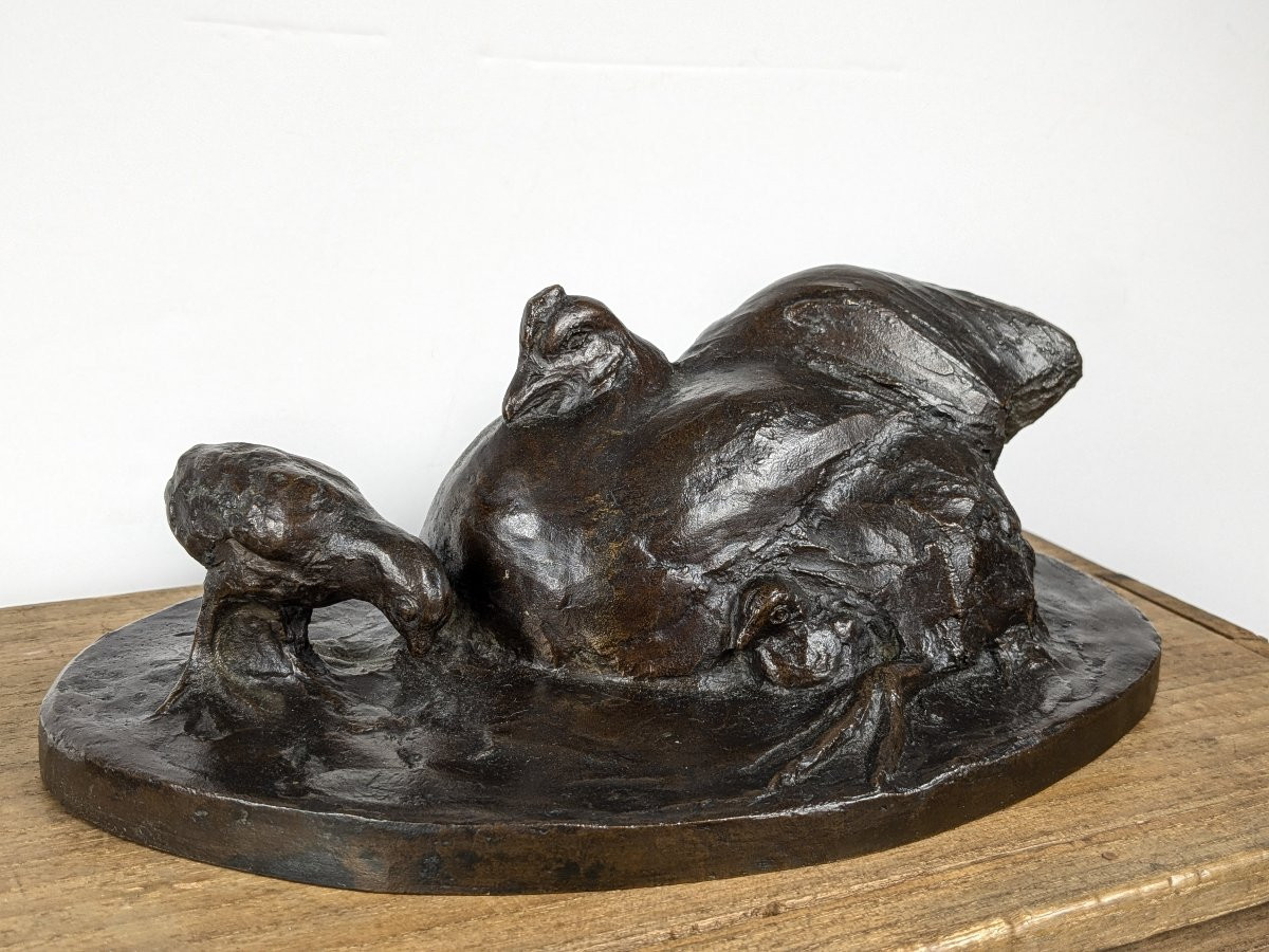 A Mother Hen And Chick - Bronze 1930 By Yuhachi Ikeda - 1886-1963 #852-photo-6