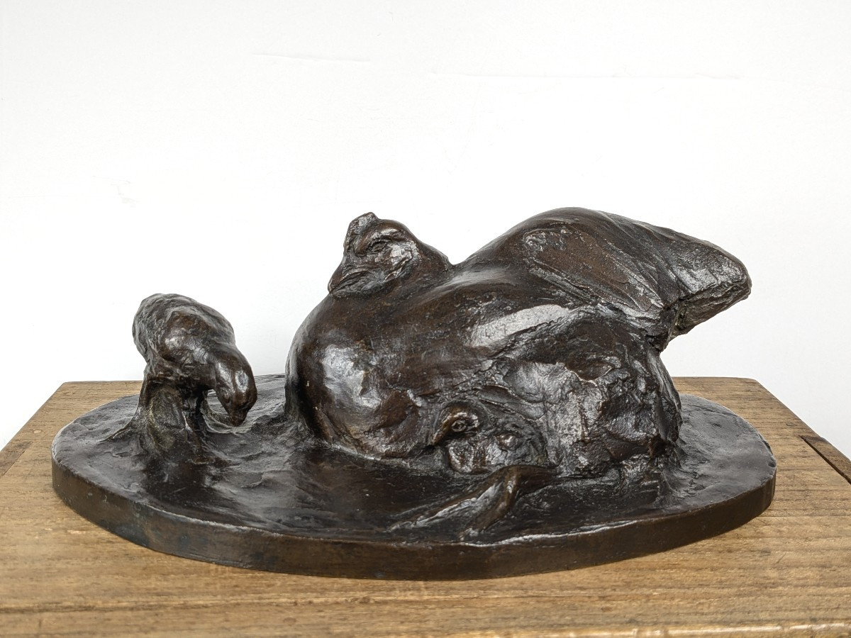 A Mother Hen And Chick - Bronze 1930 By Yuhachi Ikeda - 1886-1963 #852