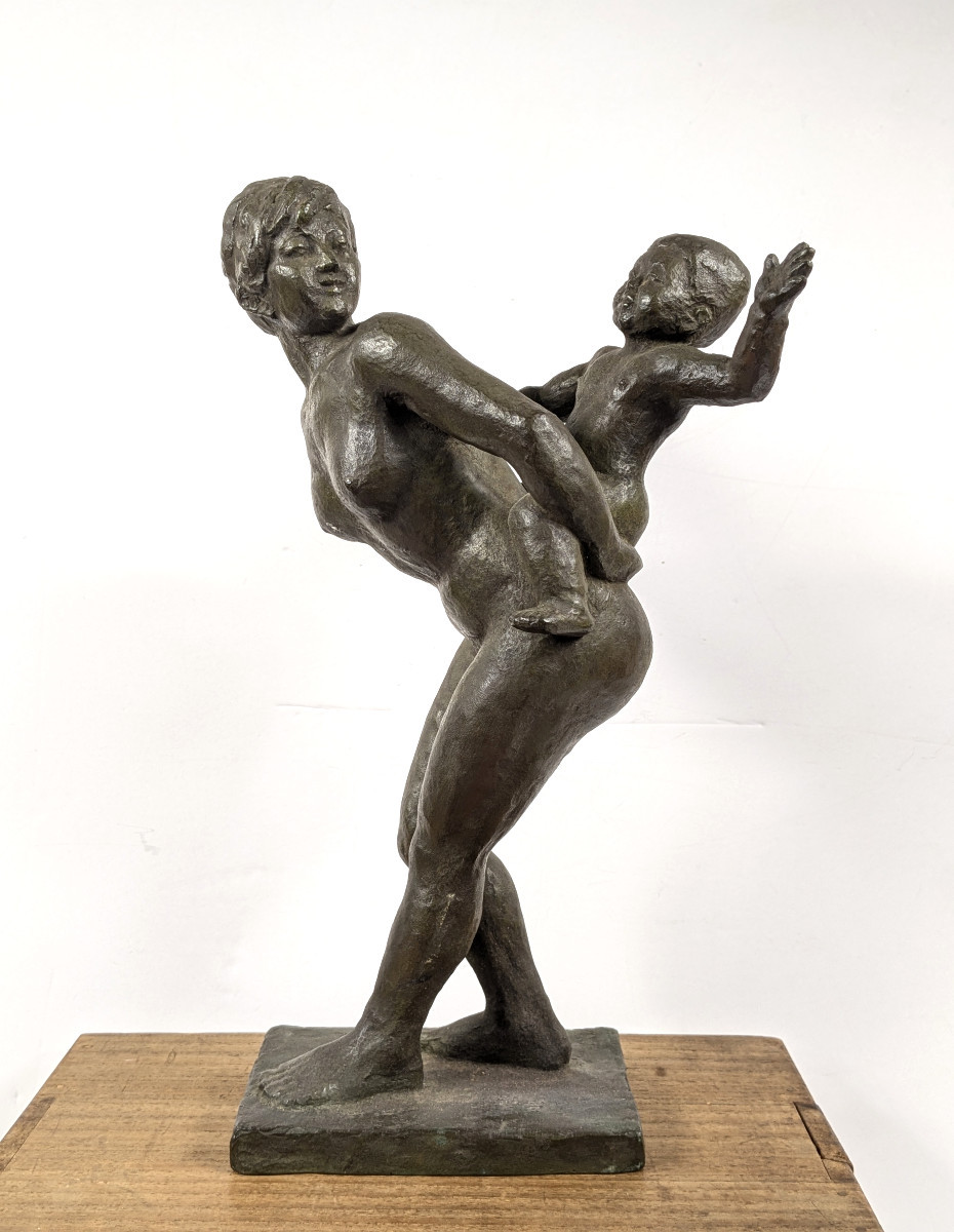 Mére et son enfant - bronze, circa 1960 par Sakuuchi Yamato  #917-photo-2