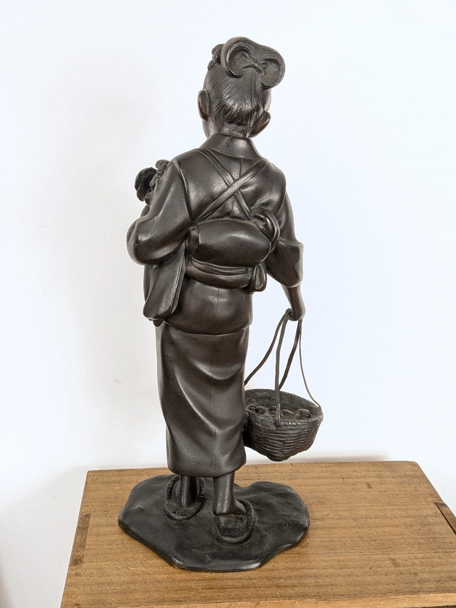 Young Girl With A Basket - Bronze, Late Meiji Or Taisho Period - Circa 1900-1920 #531-photo-4