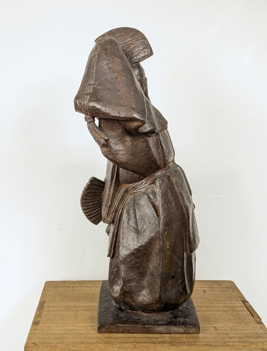 Noh Theatre Dancer, Bronze By Fubo Takeuchi Circa 1930-50 #545-photo-2