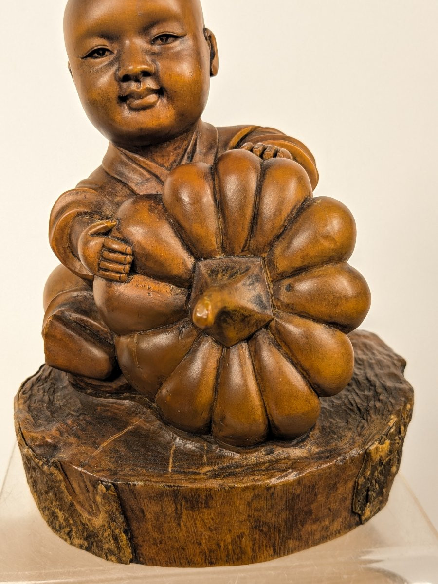 Enfant à la citrouille - okimono circa 1950 - ére Showa-photo-3