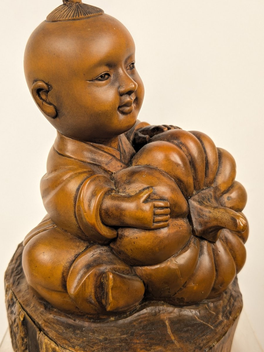 Enfant à la citrouille - okimono circa 1950 - ére Showa-photo-4