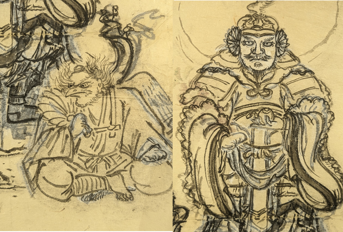 Set Of 5 Drawings On Silk Paper - Japan Circa 1900-photo-3