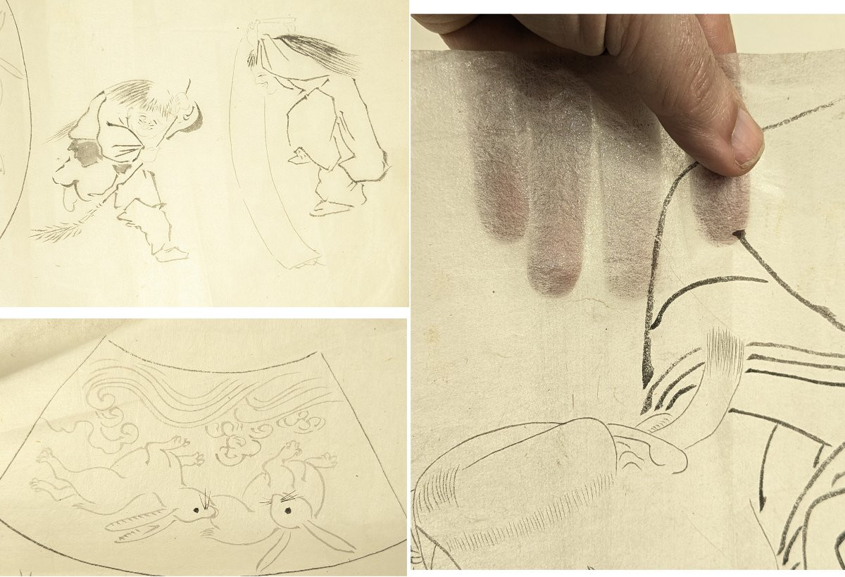 Set Of 5 Drawings On Silk Paper - Japan Circa 1900-photo-8