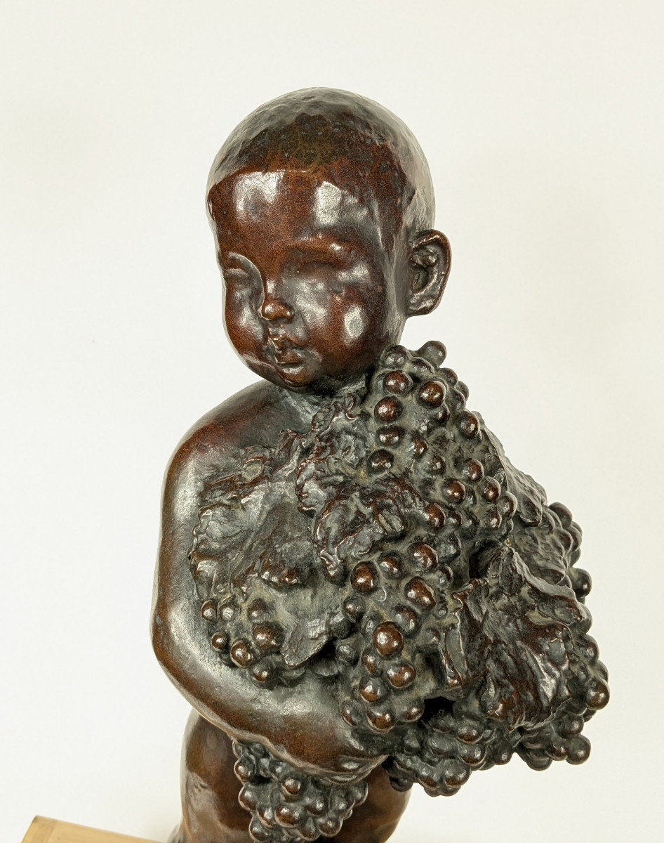 Putto With Grapes Or Child Bacchus - Bronze 1920-30 By Hinako Sanezo 1892-1945 #933-photo-2