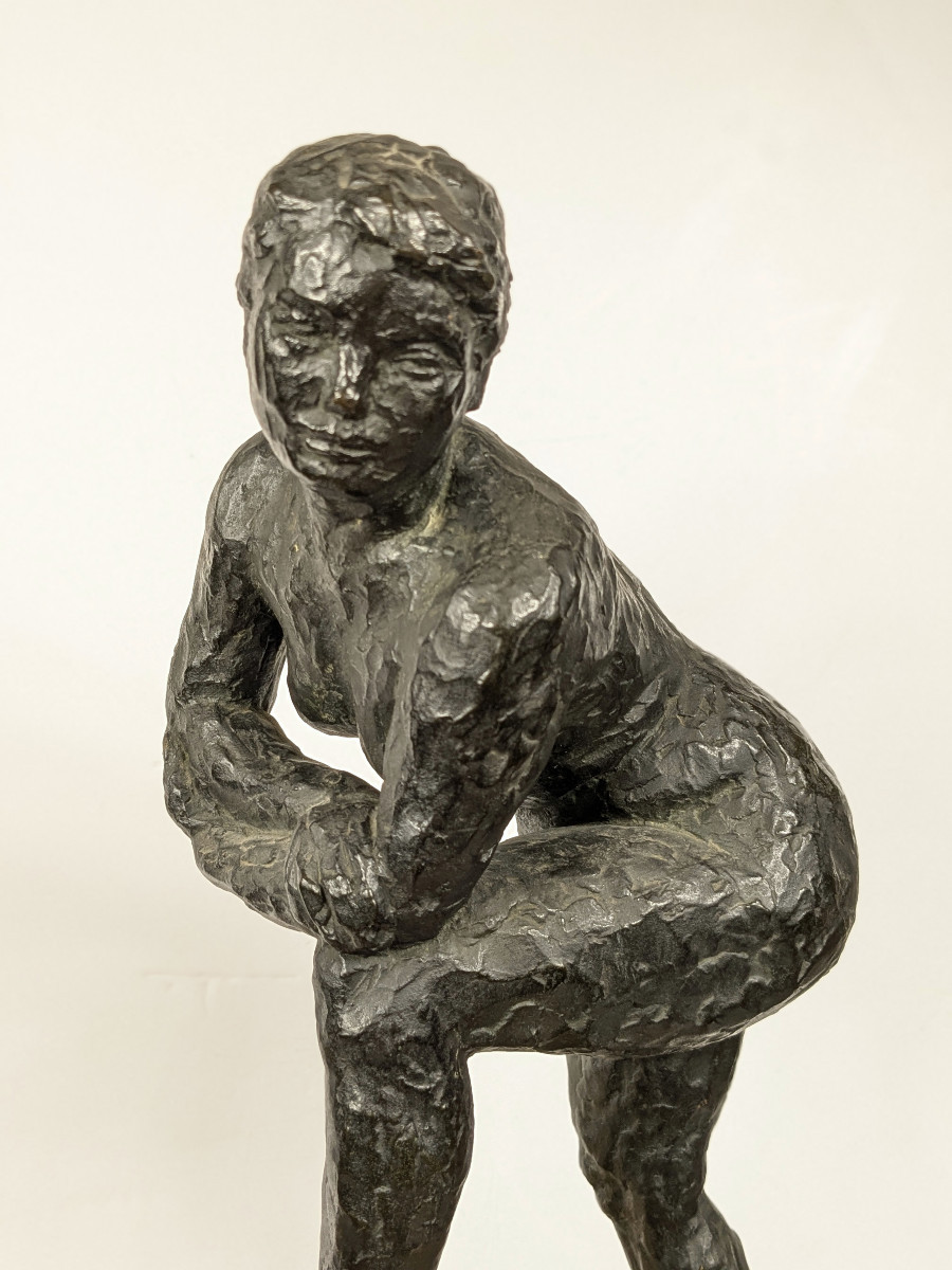 Nude Reclining On Her Elbow - Takashi Mine 1913-2003 Japan - Bronze 1953 #618-photo-4