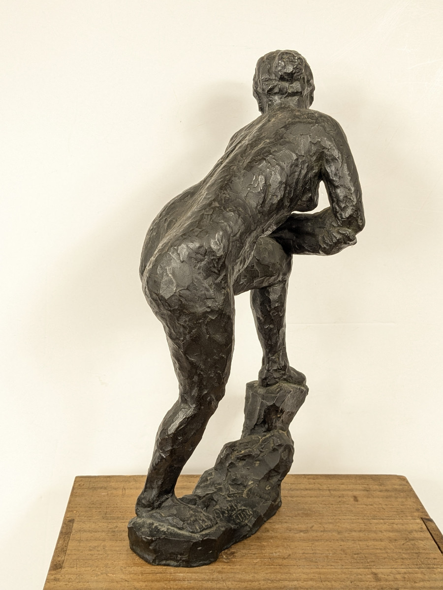 Nude Reclining On Her Elbow - Takashi Mine 1913-2003 Japan - Bronze 1953 #618-photo-3