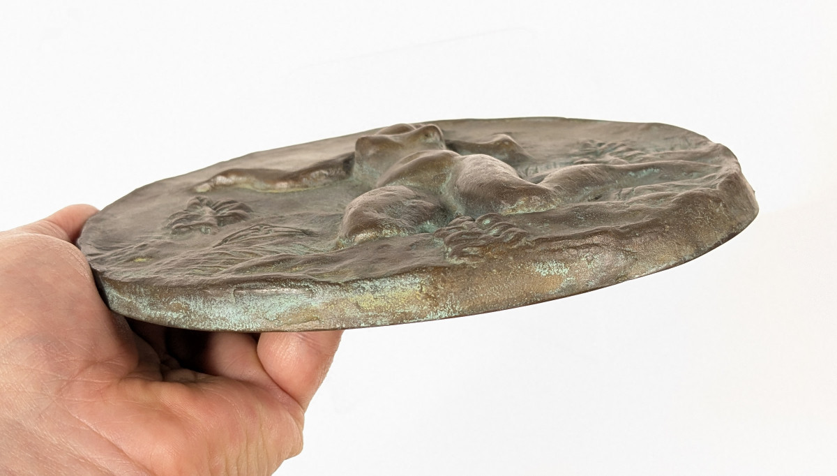 Nude In A Medallion - Bronze By Masaru Kinouchi 1892-1977 #485-photo-4