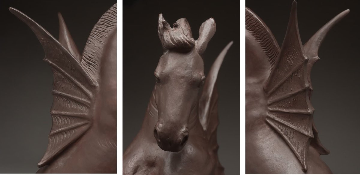 Art Deco Hippogriff In Bronze Circa 1930 - Uichi Ogura 1881-1962 #592-photo-5