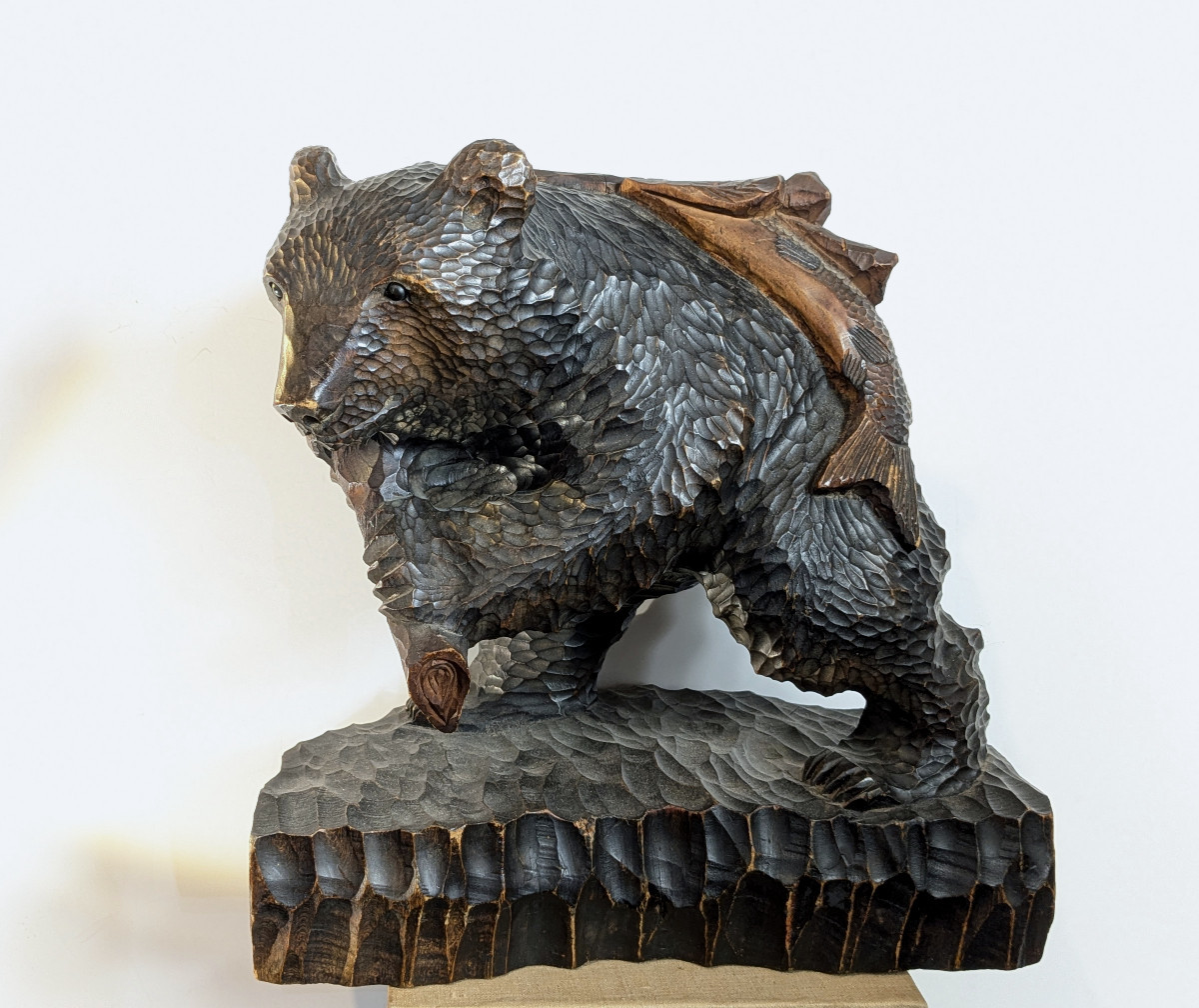 Bear With Salmon - Ainu Work Circa 1950 - No. Ham10/24-2