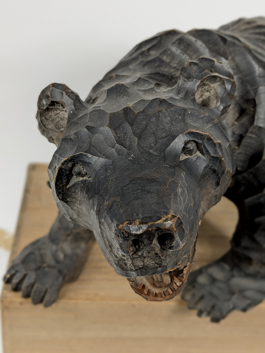 Ours grognant, bois sculpté Ainou Japon circa 1950-60 #ham1024-3-photo-1