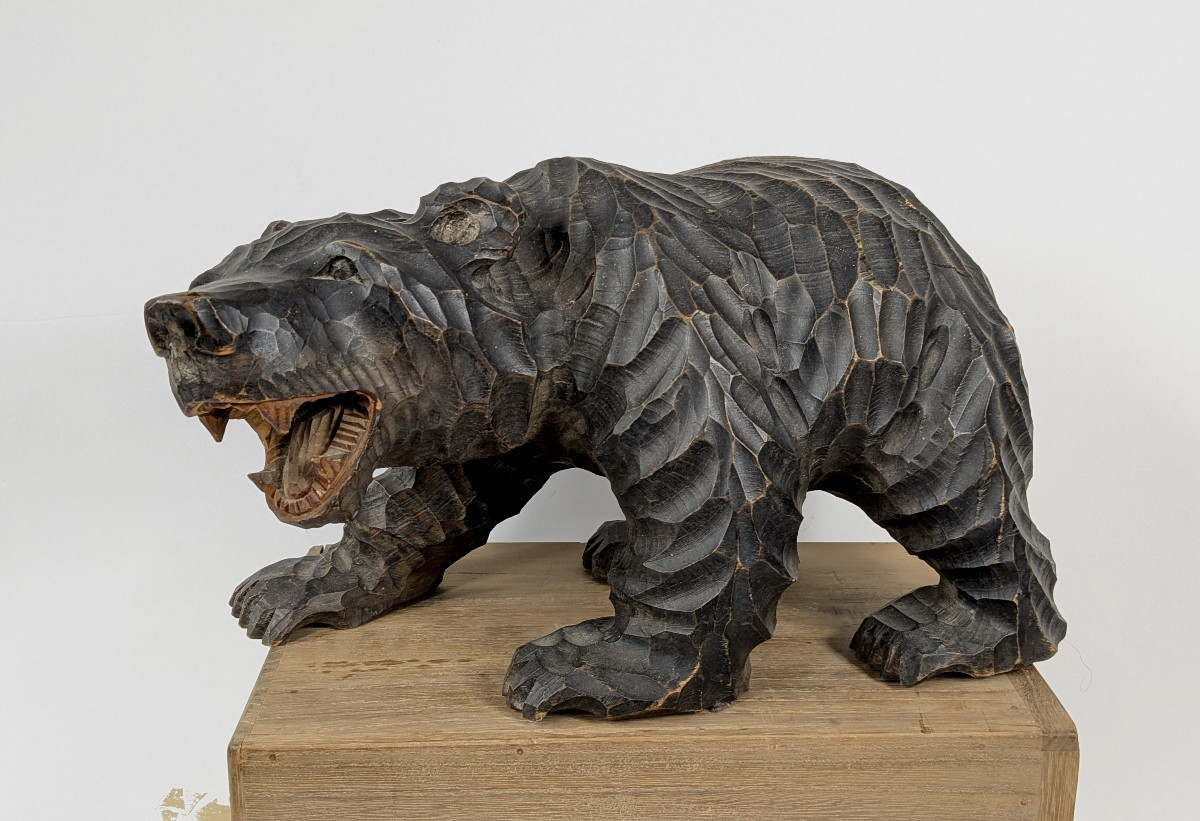 Ours grognant, bois sculpté Ainou Japon circa 1950-60 #ham1024-3