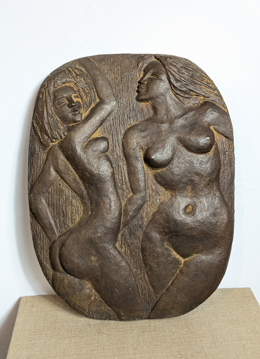 Relief With Female Nudes - Bronze Circa 1970 #795-photo-2