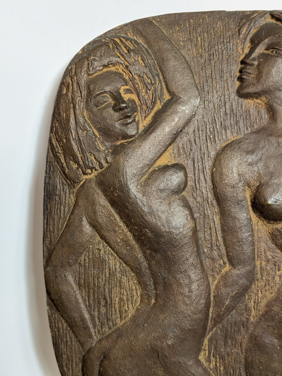 Relief With Female Nudes - Bronze Circa 1970 #795-photo-3