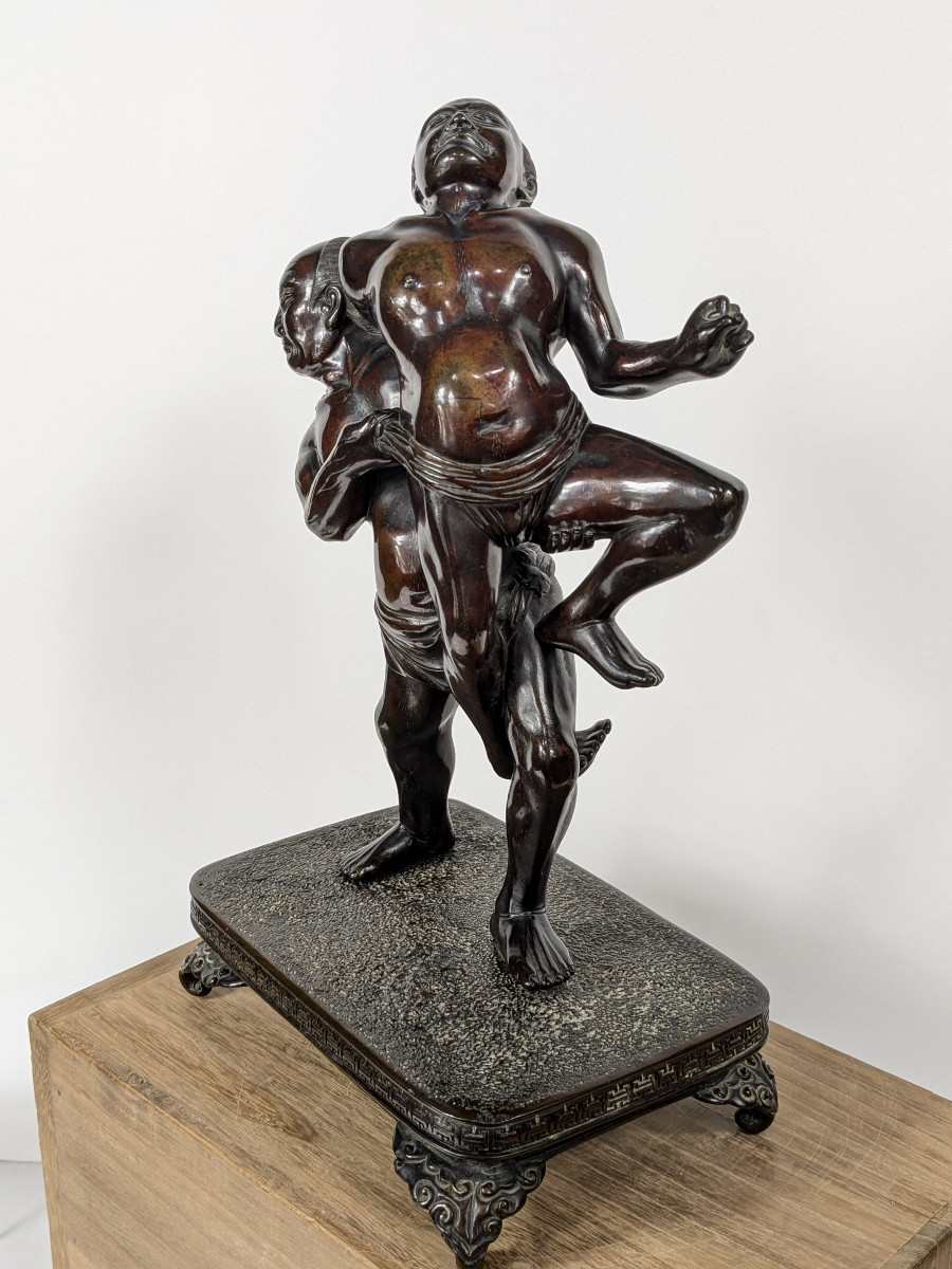 Les sumos - bronze okimono période Meiji Japon XIXe - dans l'esprit de Miyao Eisuke-photo-2