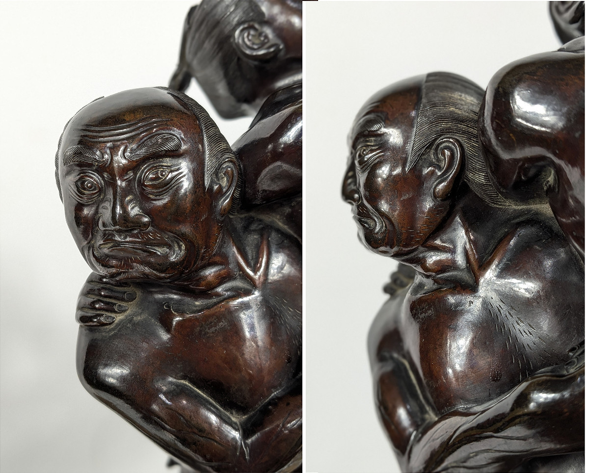Les sumos - bronze okimono période Meiji Japon XIXe - dans l'esprit de Miyao Eisuke-photo-1