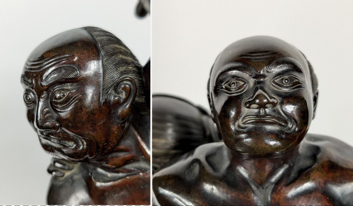 Les sumos - bronze okimono période Meiji Japon XIXe - dans l'esprit de Miyao Eisuke-photo-2