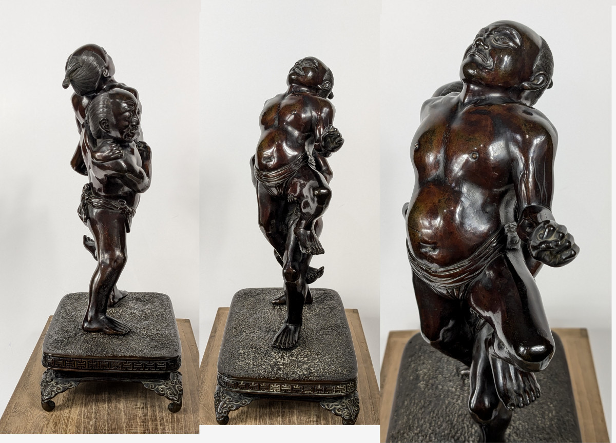 Les sumos - bronze okimono période Meiji Japon XIXe - dans l'esprit de Miyao Eisuke-photo-3