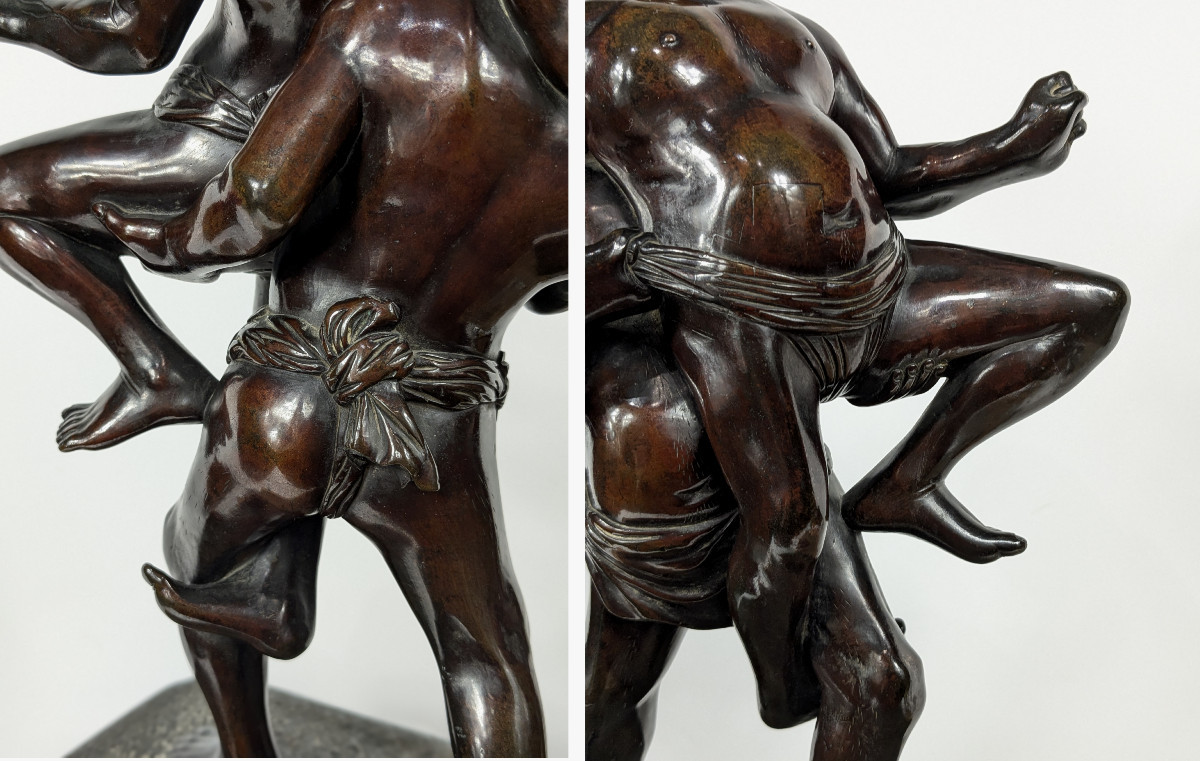 Les sumos - bronze okimono période Meiji Japon XIXe - dans l'esprit de Miyao Eisuke-photo-4