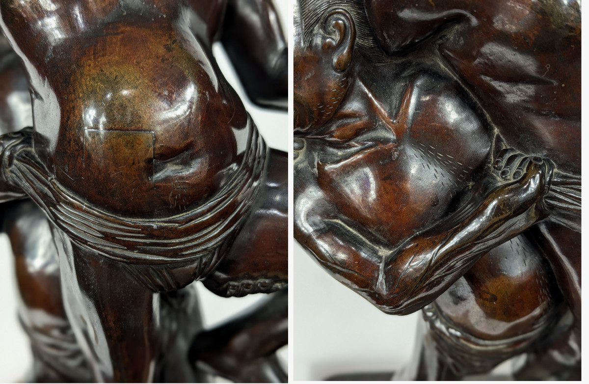 Les sumos - bronze okimono période Meiji Japon XIXe - dans l'esprit de Miyao Eisuke-photo-5