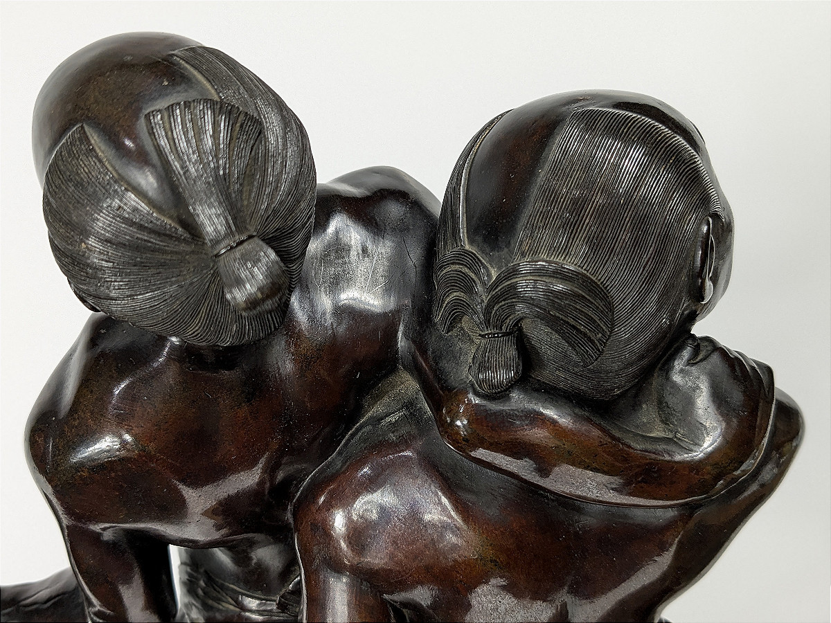 Les sumos - bronze okimono période Meiji Japon XIXe - dans l'esprit de Miyao Eisuke-photo-6