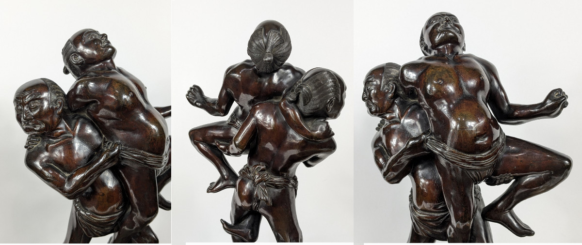 Les sumos - bronze okimono période Meiji Japon XIXe - dans l'esprit de Miyao Eisuke-photo-7