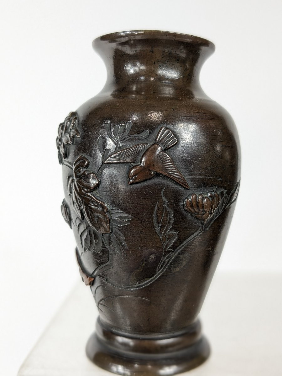 Pair Of Miniature Vases - Bronze Meiji Period-photo-3
