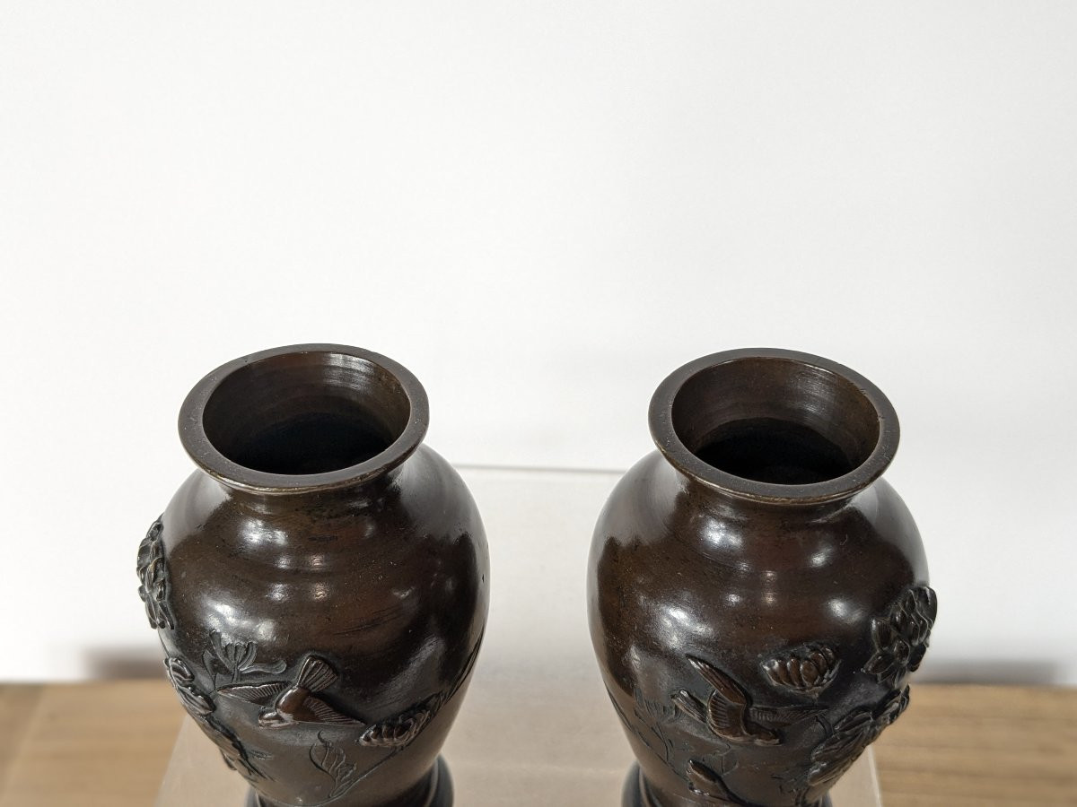 Pair Of Miniature Vases - Bronze Meiji Period-photo-4