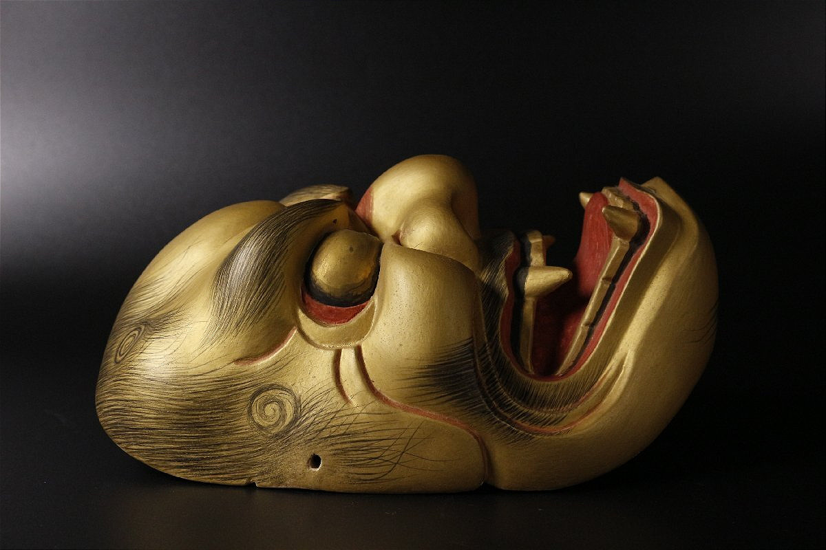 Masque du Shishiguchi - théâtre Noh - artisanat 1950-60 #50-photo-2