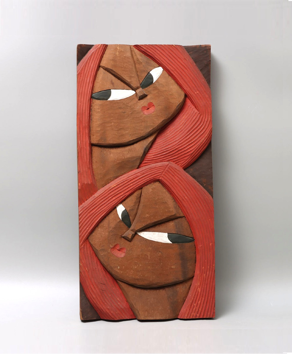 Relief visages de femmes - taille directe - Akiko Oyama (née 1929) années 70-80 #65
