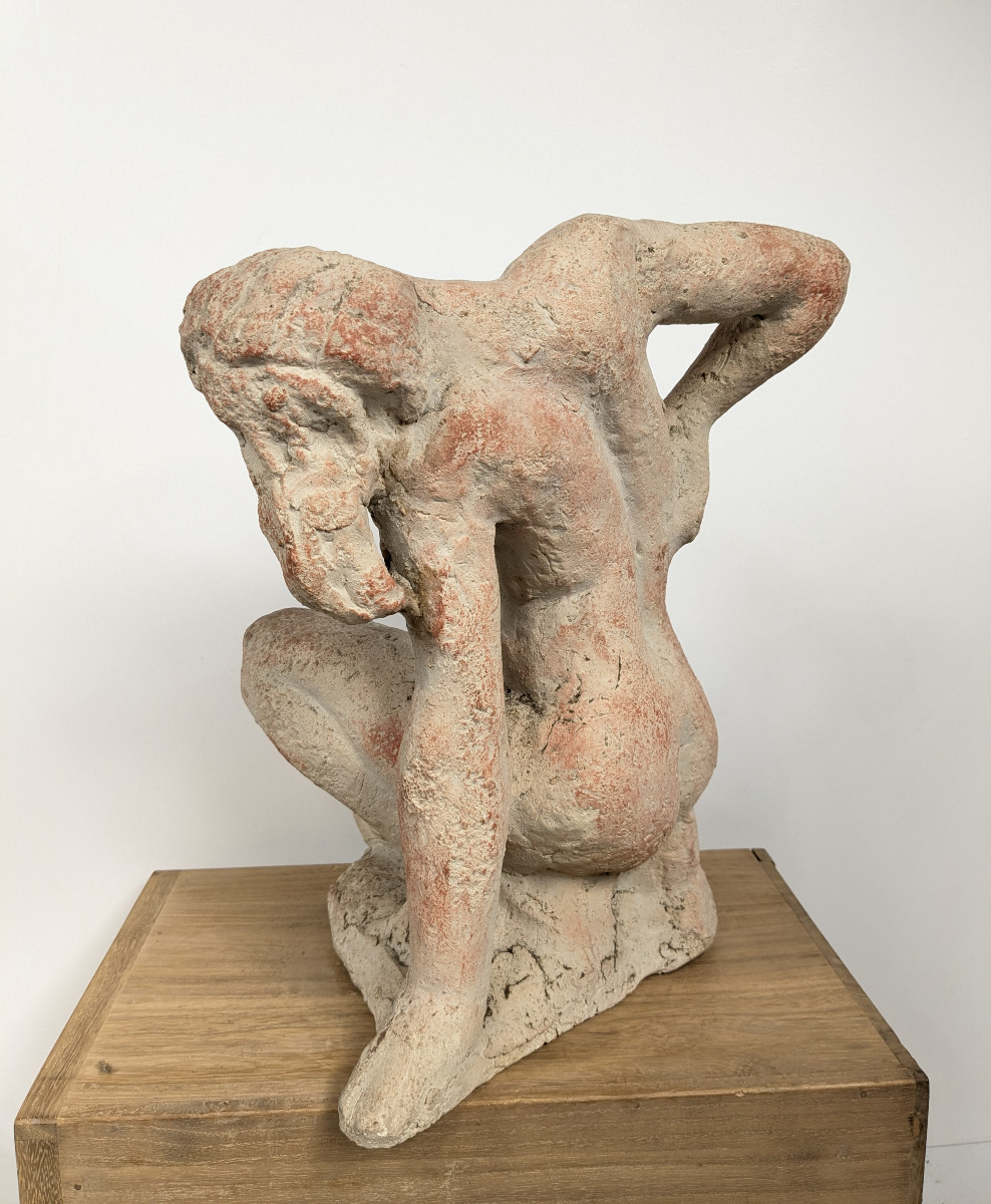 Seated Nude - Terracotta Circa 1950 By Masaru Kinouchi 1892-1977 #392-photo-4