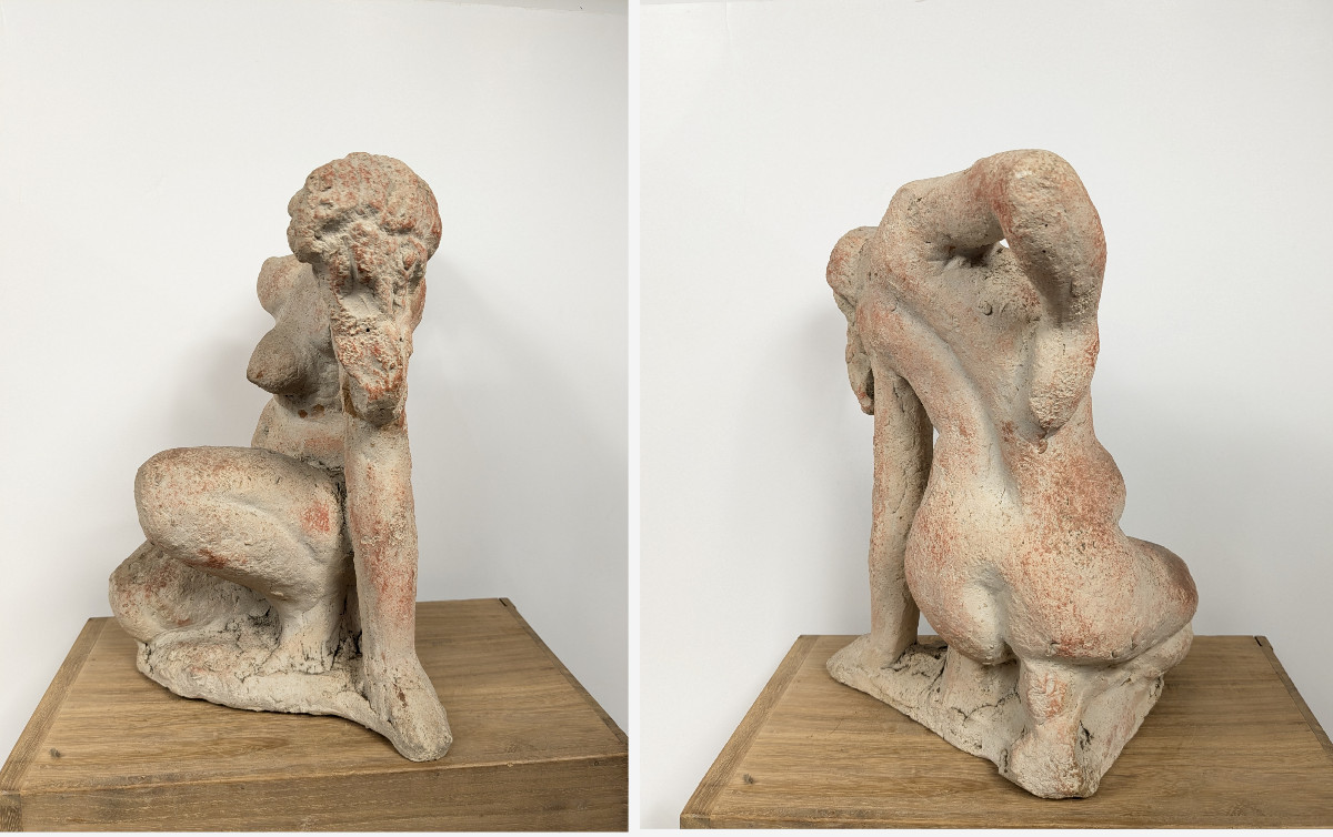 Seated Nude - Terracotta Circa 1950 By Masaru Kinouchi 1892-1977 #392-photo-3