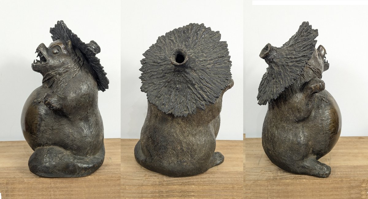 A Tanuki Incense Burner - Bronze, Taisho Period, 1920–30  #106-photo-5