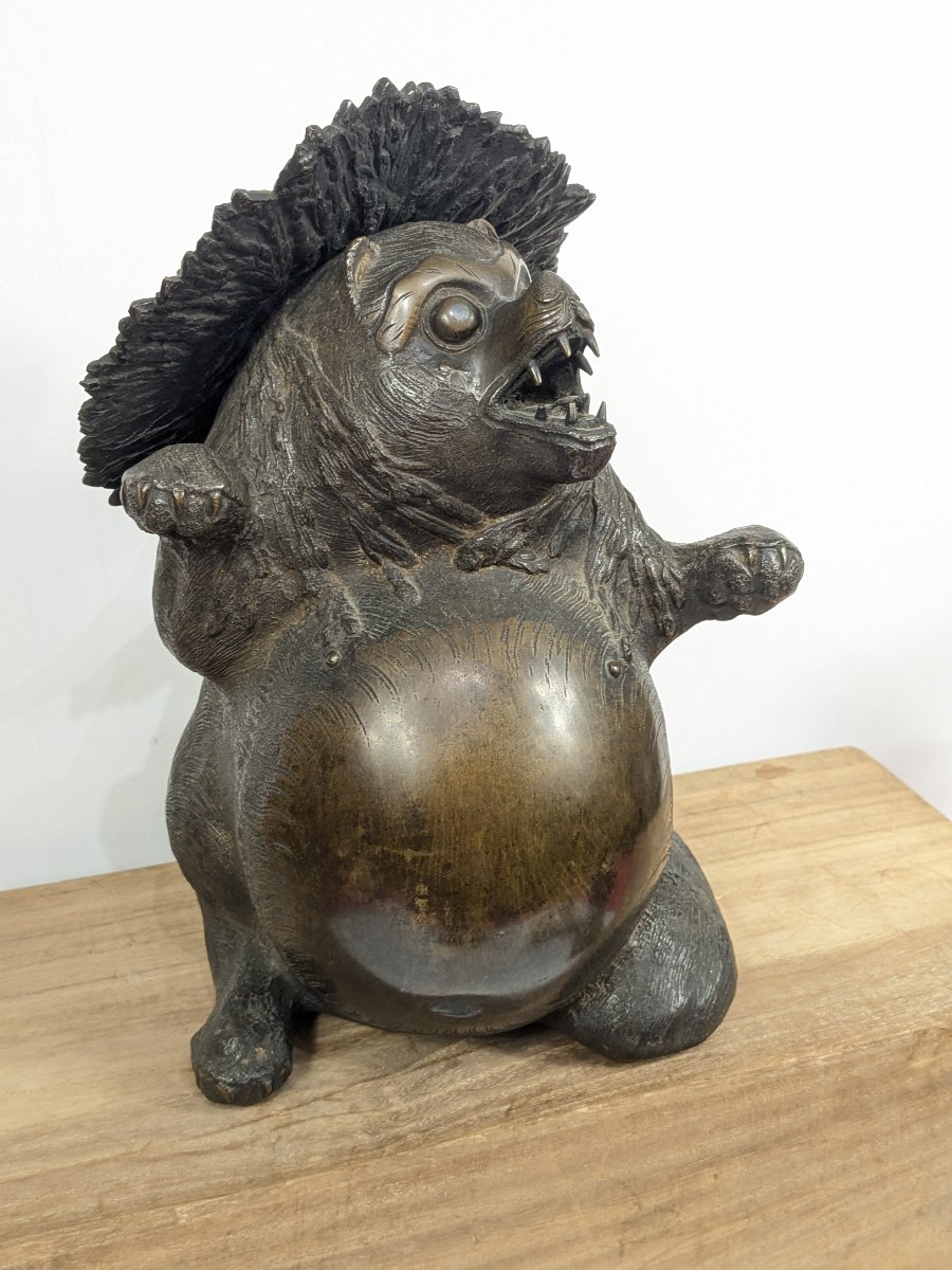 A Tanuki Incense Burner - Bronze, Taisho Period, 1920–30  #106-photo-1